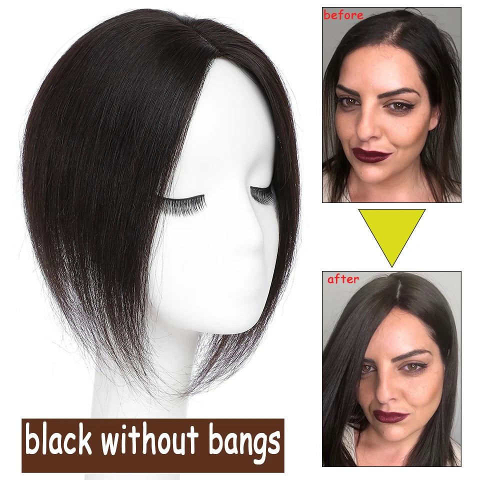Dazzeal Human Hair Topper – 100% Real Straight Hair, Lace Base, Clip-In with Bangs, 10x12cm, 360° Coverage