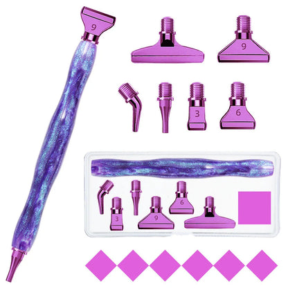 Purple 5D DIY Diamond Pen Set – Resin Tool with 6 Metal Pen Heads, Thread, and Clay for Diamond Painting