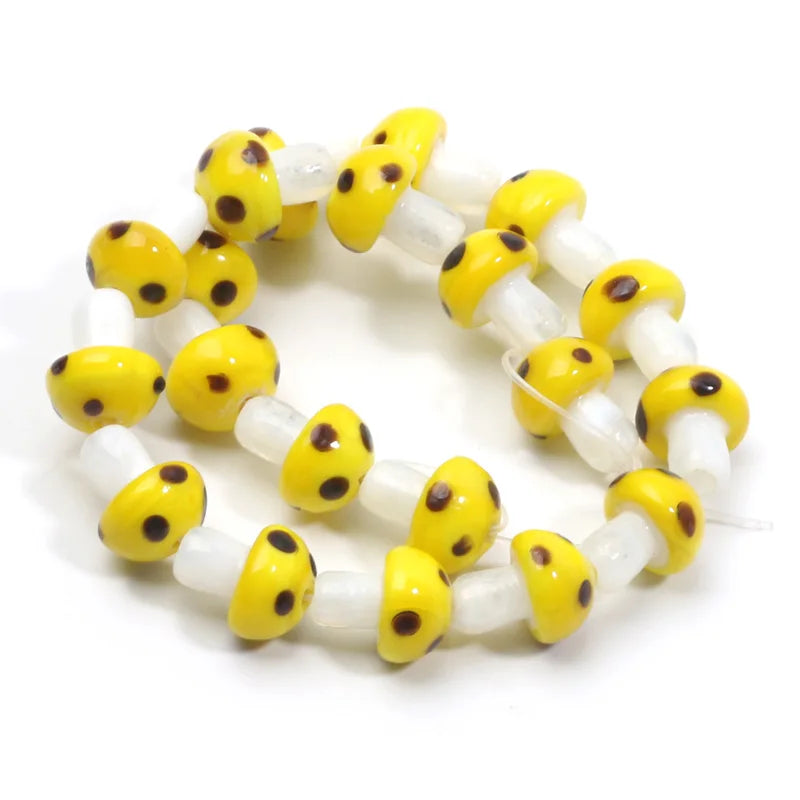 20pcs Lampwork Glass Mushroom Beads - Colorful Loose Beads for DIY Jewelry Making, Handmade Crafts & Accessories