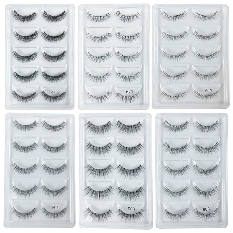 5 Pairs Manga Style Cosplay False Eyelashes – Soft Natural Short Mink Strip Lashes with Clear Band