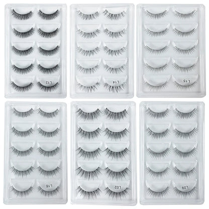 5 Pairs Manga Style Cosplay False Eyelashes – Soft Natural Short Mink Strip Lashes with Clear Band