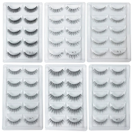 5 Pairs Manga Style Cosplay False Eyelashes – Soft Natural Short Mink Strip Lashes with Clear Band
