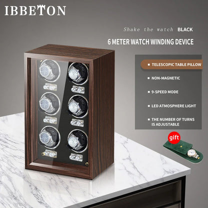 IBBETON Luxury Wood Watch Winder – High-End Automatic Watch Box (2/4/6 Slots) with Mabuchi Mute Motor & Storage Cabinet