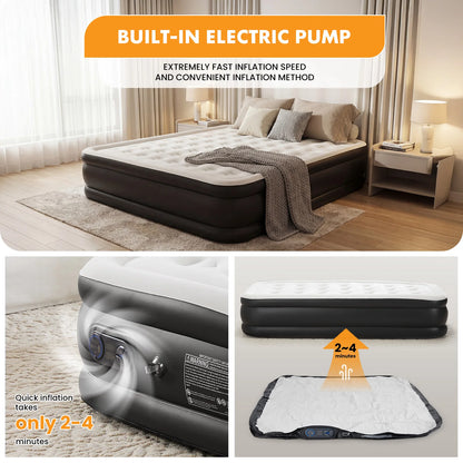 Queen Air Mattress - 22" Tall Inflatable Airbed with Built-In High-Capacity Pump for Home & Camping
