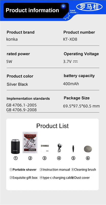 2024 New Type-C Rechargeable Mini Electric Shaver – Waterproof, High-Speed, Long-Endurance Wet & Dry Shaving Device