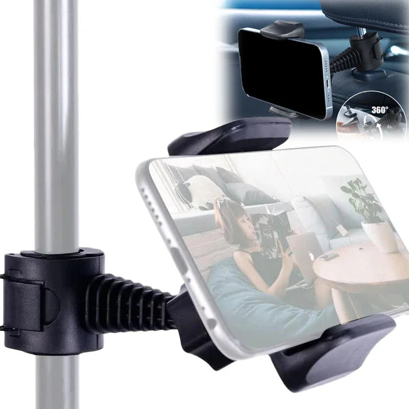 Universal Car Phone Holder — Back Seat Headrest Mount Clip for Kids with Adjustable Stand Bracket