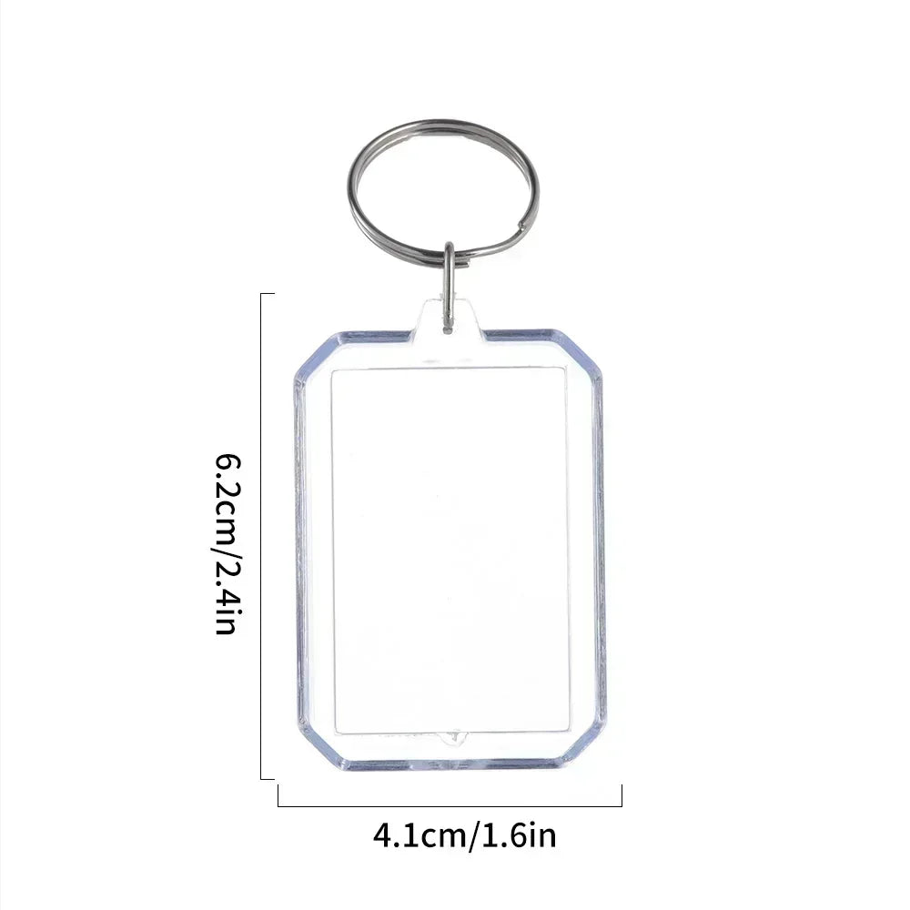 Clear Acrylic Photo Frame Keychains – Blank Rectangle Keyrings for Double-Sided Photos, DIY Supplies (5-100PCS)