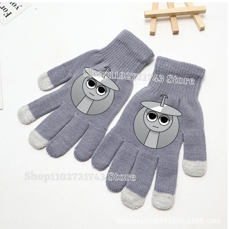 Sprunki Knitted Gloves for Kids - Cute Cartoon Touchscreen Winter Warm Mittens for Boys & Girls