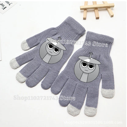 Sprunki Knitted Gloves for Kids - Cute Cartoon Touchscreen Winter Warm Mittens for Boys & Girls
