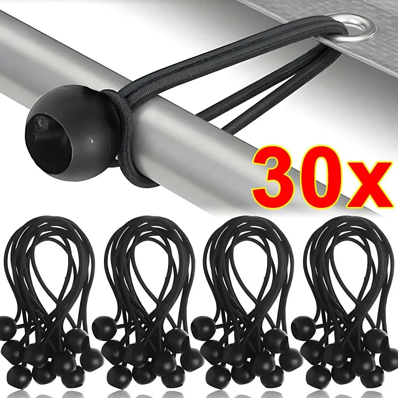 Outdoor Elastic Ball Rope Bungee Cords - Heavy Duty Tie Down for Tent, Tarpaulin, Awning, Canopy & Cargo Shelter