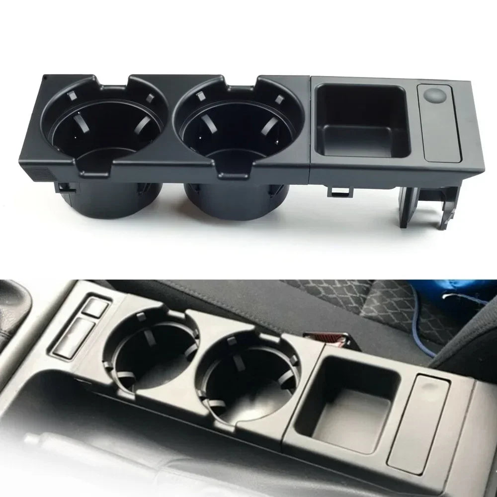 Double Hole Front Center Console Storage Box – Coin & Cup Holder for BMW E46 1999-2006 (51168217953)