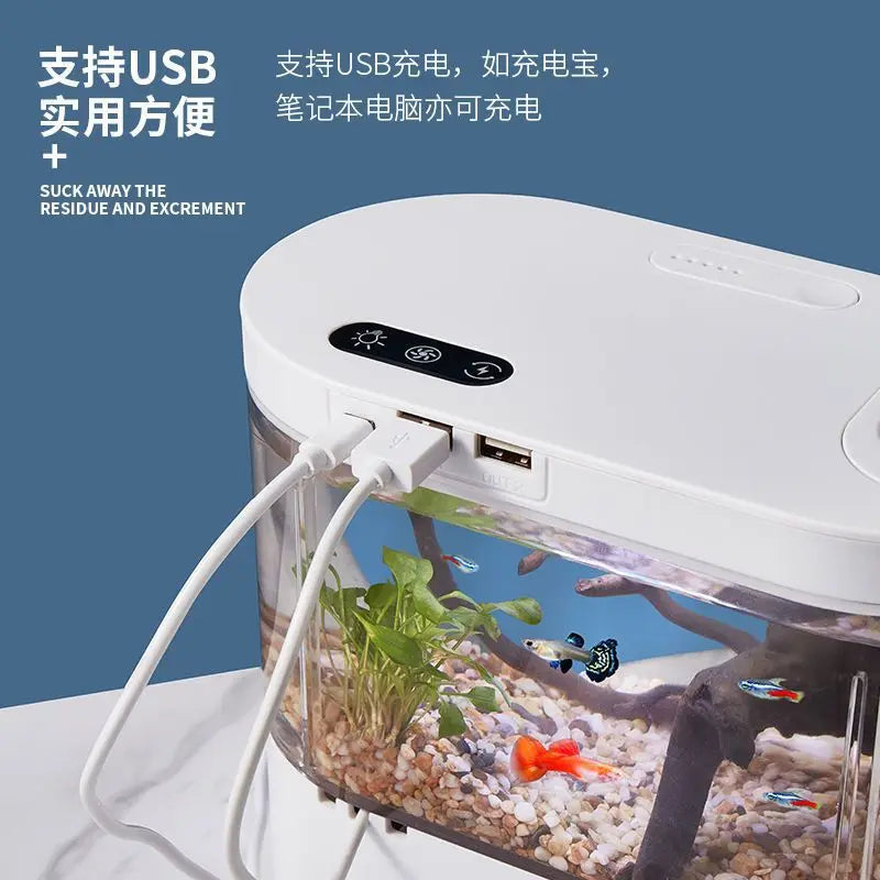 USB Mini Desktop Aquarium with Built-in Water Pump, LED Light, and Filter: Self-Circulation Goldfish Tank