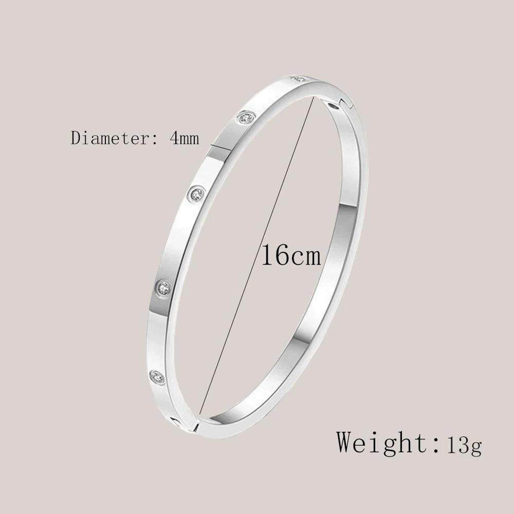 Stainless Steel Cuff Bracelet — Crystal Charm Bangle for Women, Fashion Jewelry
