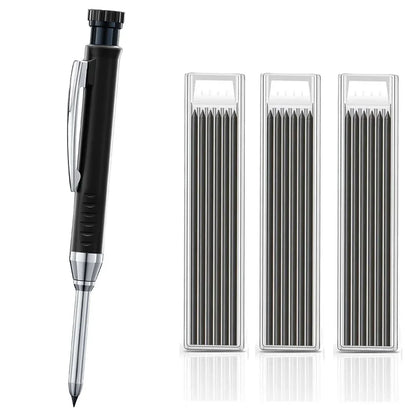 Carpenter Mechanical Pencil Set - 2.8mm Solid Woodworking Pencil With Sharpener & 3 Color Refills For Construction Tools