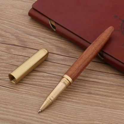 Luxury Copper & Ebony Wood Rollerball Pen – Brass Red Gold Ballpoint Writing Pen for Office & School