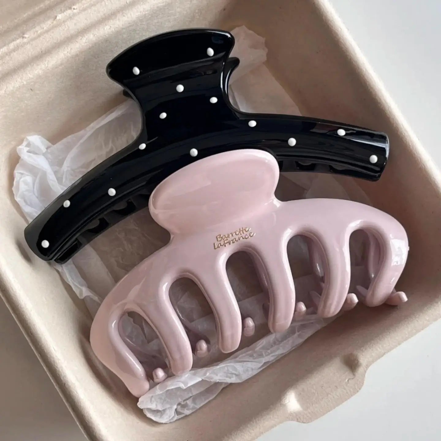 Large Acrylic Dragon Bone Hair Clip - French-Style Polka Dot Shark Hair Claw for Women