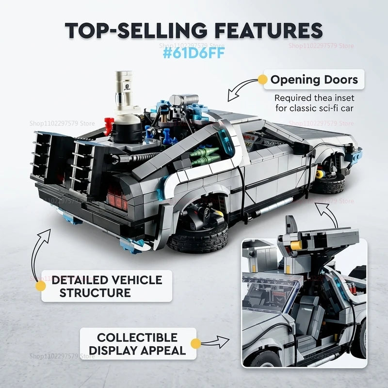Back to the Future DeLorean Building Blocks - 1872-Piece 1:8 Scale Time Machine Model with Mini Figures