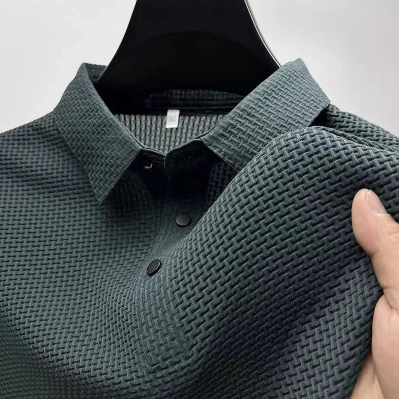 Men’s Business Casual Short Sleeve Polo — Solid Color Floral Summer Shirt, Breathable & Comfortable