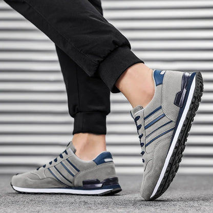 Men's Casual Artificial Leather Sneakers – Lightweight Breathable Lace-Up Flats for Spring & Outdoor Wear