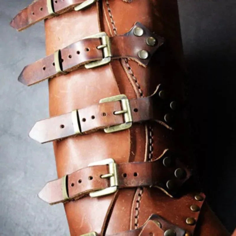 Medieval Knight Warrior Shin Guards, Leather Strap Armor Gaiters & Boot Covers, Renaissance LARP Costume Greaves & Spats Accessories