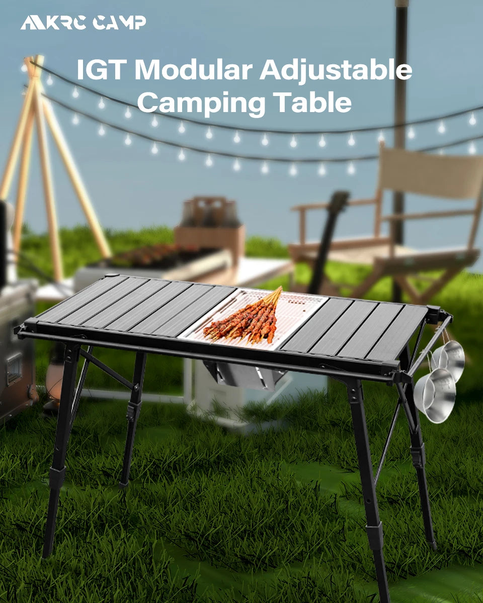 KRC CAMP Folding IGT Table – Lightweight Camping Table for BBQ, Grill, Picnic & Fishing, Outdoor Equipment Set
