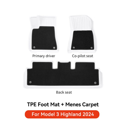 YZ TPE White Foot Pad — Fully-Surrounded Floor Liner for Tesla Model 3 & Model Y (2021–2025) | Waterproof, Non-Slip