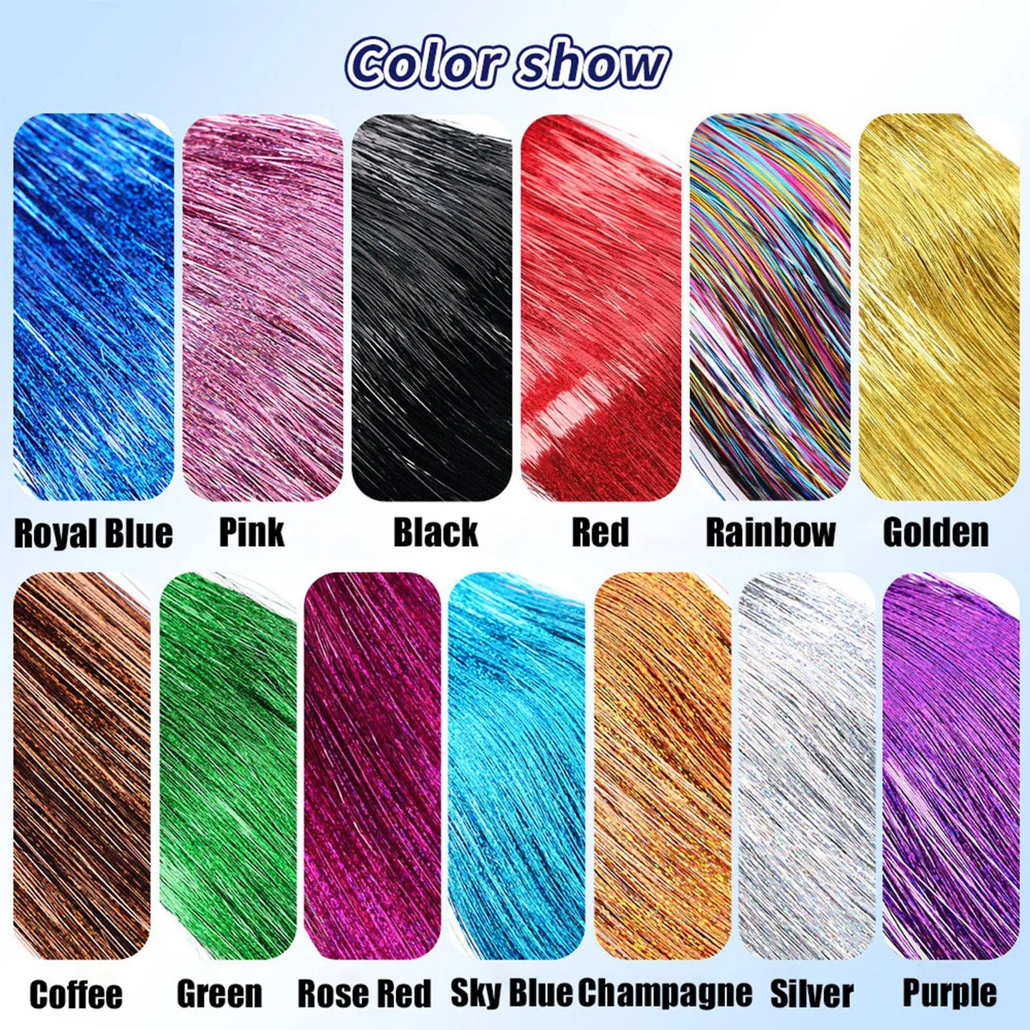50PCS I-Tip Glitter Hair Extensions - Synthetic Fairy Tinsel Hair Strands for Women & Girls Party Hair Accessories