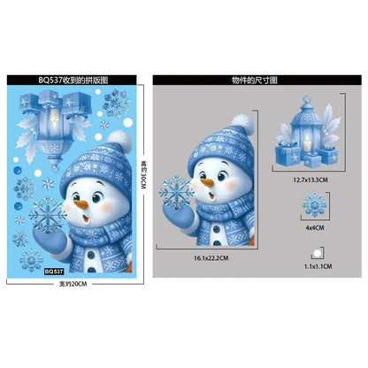Christmas Blue Snowman Window Stickers – Santa, Snowflake, Bird & Elk Ornaments for Merry Christmas 2025 and Happy New Year 2026