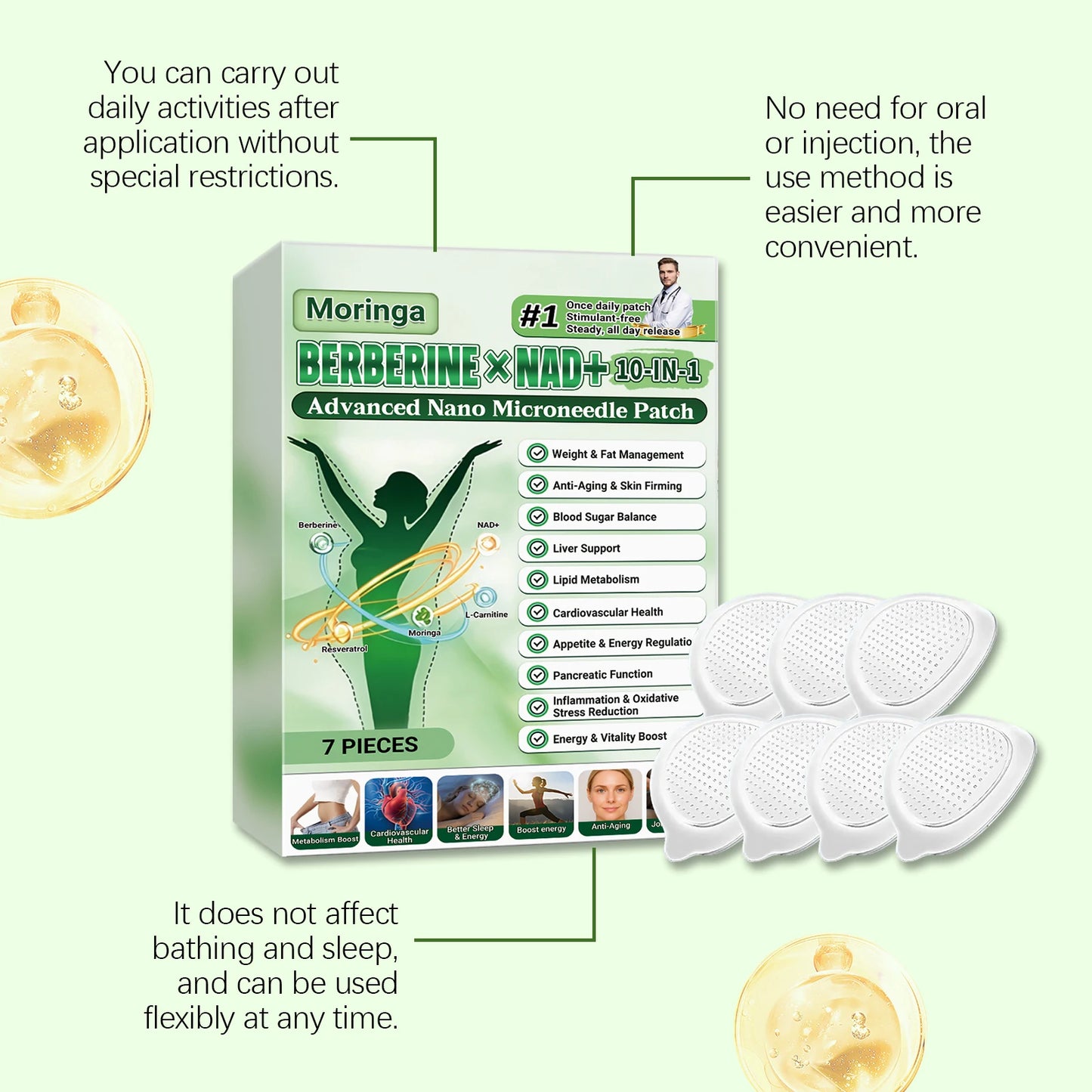 Berberine NAD+ 10-in-1 Microneedle Patch - Advanced Nano Microdart Daily Body Care Patch