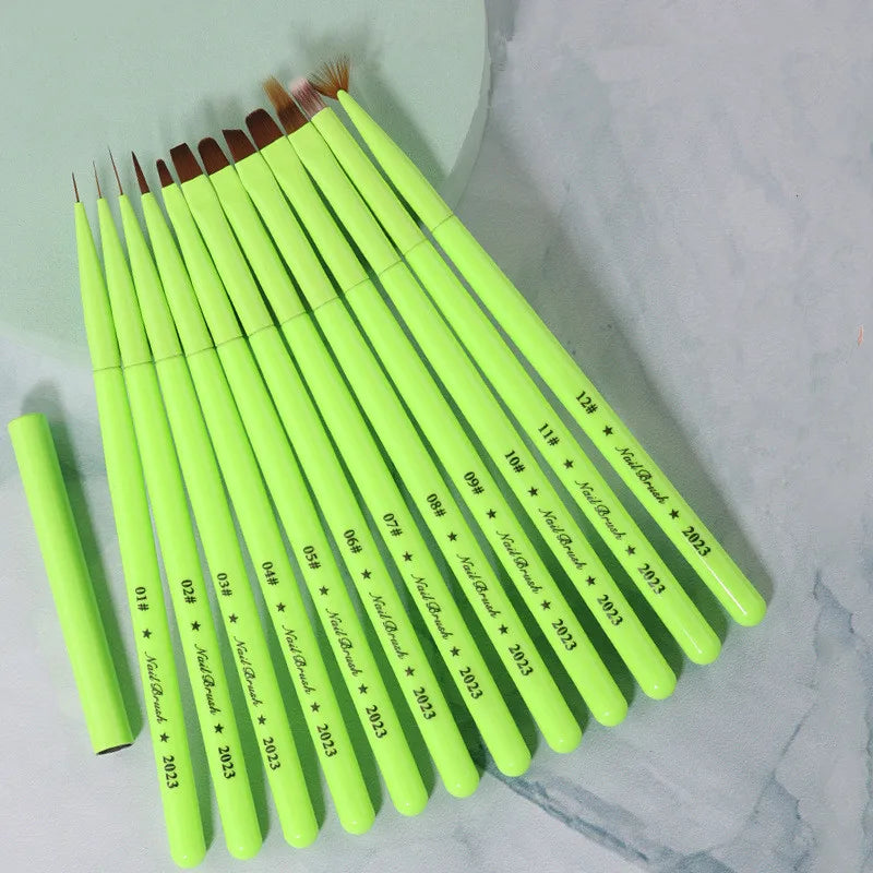 Green Nail Art Brush - Gel Polish, Acrylic, UV Extension & Nail Painting Detail Brush