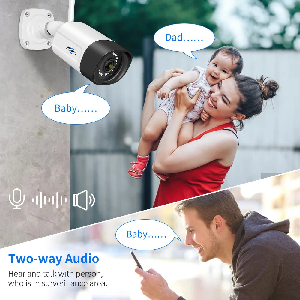 Hiseeu 10CH 5MP WiFi Security Camera System — H.265 NVR with Color Night Vision, Human Motion Detection & 2-Way Audio Outdoor Cameras
