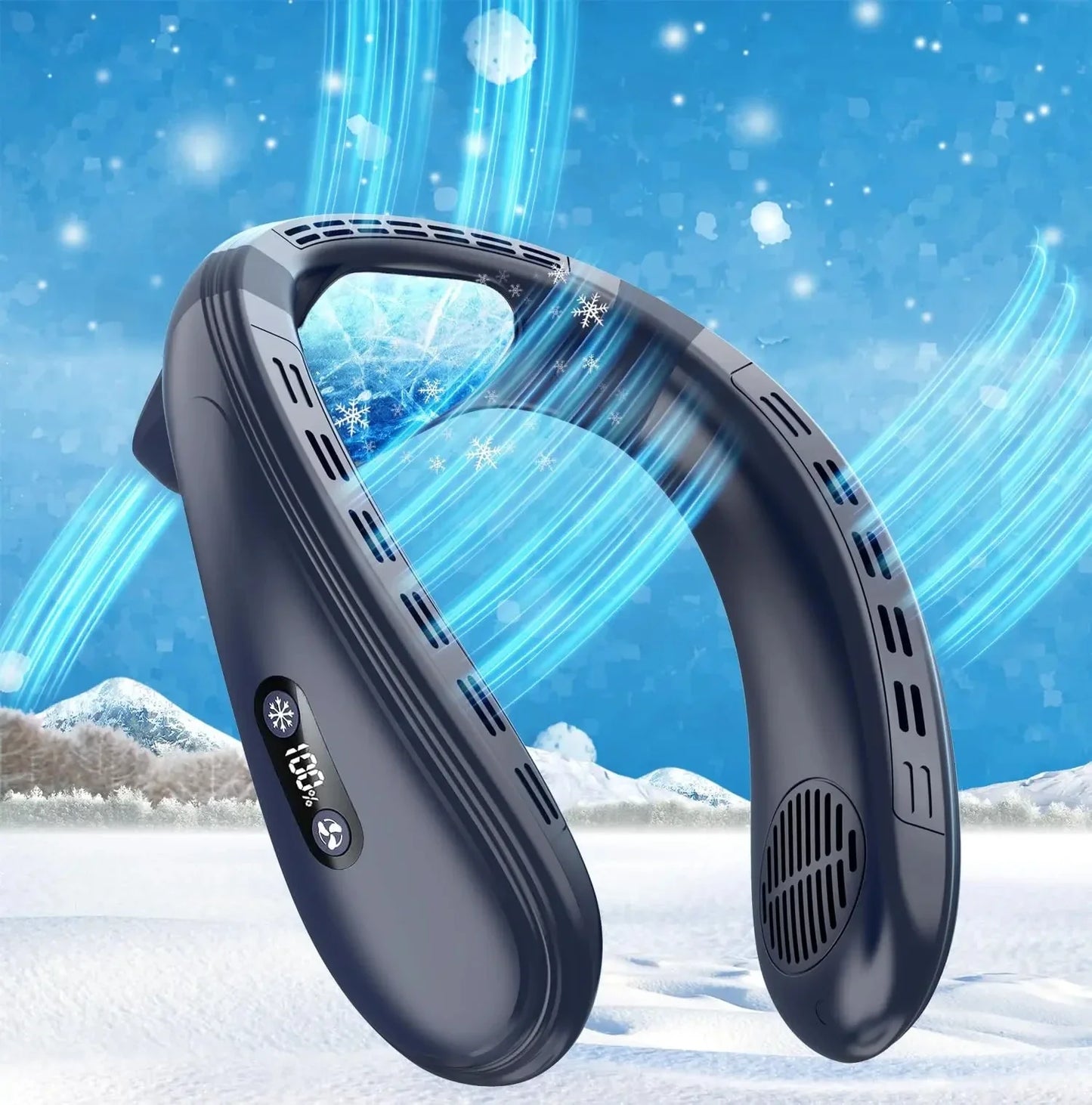 Portable Neck Air Conditioner Fan 5200mAh – Rechargeable Semiconductor Bladeless Wearable Cooling Fan for Outdoor Personal Use