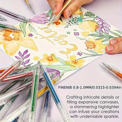12 Color-Changing Glitter Gel Pens Set - Shimmer Liquid Sand Pens for Journaling, Drawing & Creative Art