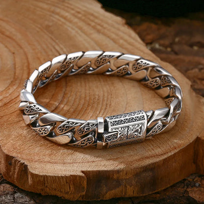 S925 Sterling Silver Vine Garland Bracelet - Retro Punk Tank Style Jewelry Gift