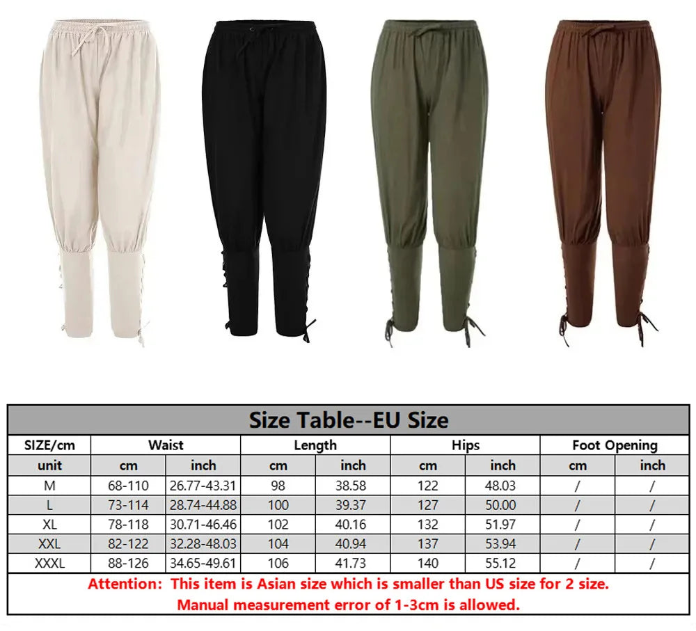 Men's Medieval Knight Costume Set – Renaissance Pirate Shirt & Ankle Pants Halloween Cosplay in Cotton Linen