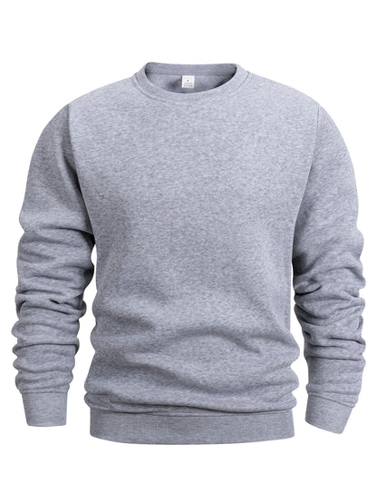 Men’s Crew Neck Sweatshirt — Solid Color Casual Long Sleeve Pullover for Spring Outdoor Sportswear