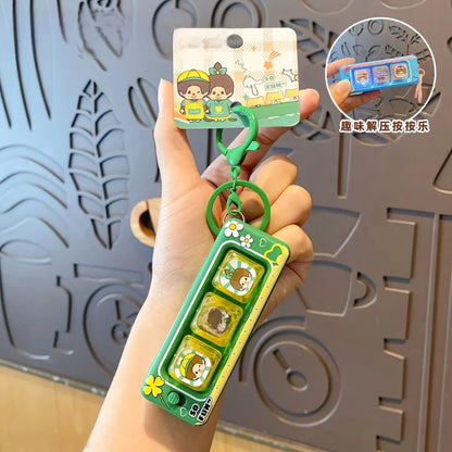 Monchhichi Keycap Clicker Keychain – Cartoon Fidget Toy, Stress Relief Keyboard Charm & Backpack Pendant Gift