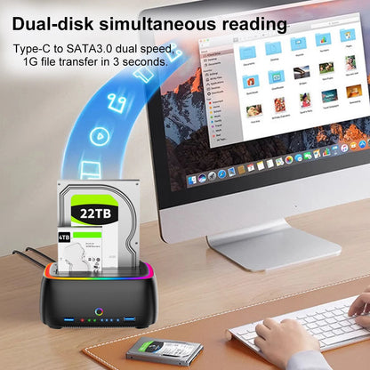 7-in-1 Dual Bay Hard Drive Docking Station USB 3.0 – 5Gbps SATA HDD/SSD Clone Enclosure for 2.5" & 3.5" Drives, TF/SD Card Reader