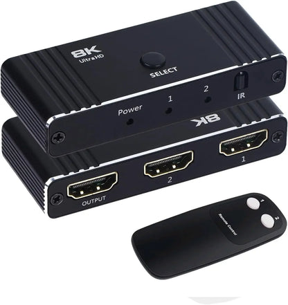 8K 60Hz HDMI Bi-Directional Switcher – 2 in 1 Out, 4K 120Hz HDMI Splitter with IR Remote for PC, TV, PS4, Xbox, PS5