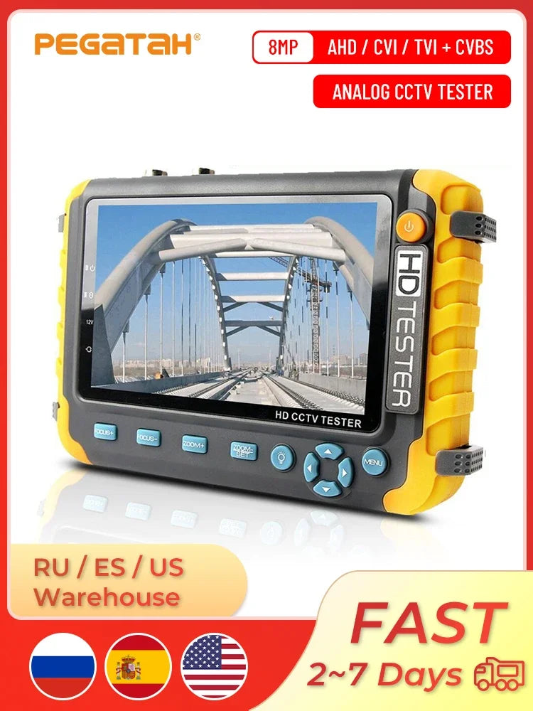 8MP CCTV Tester 5-Inch Monitor – 4K AHD/CVI/TVI/CVBS Camera Tester with HDMI & VGA Input, Mini CFTV Display
