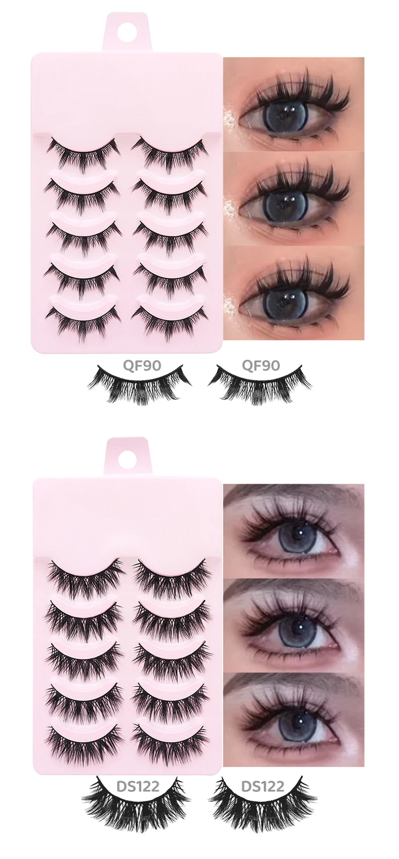 DINGSEN 5 Pairs Manga Style False Eyelashes — Soft, Natural, Long Anime Wispy Strip Lashes for Makeup