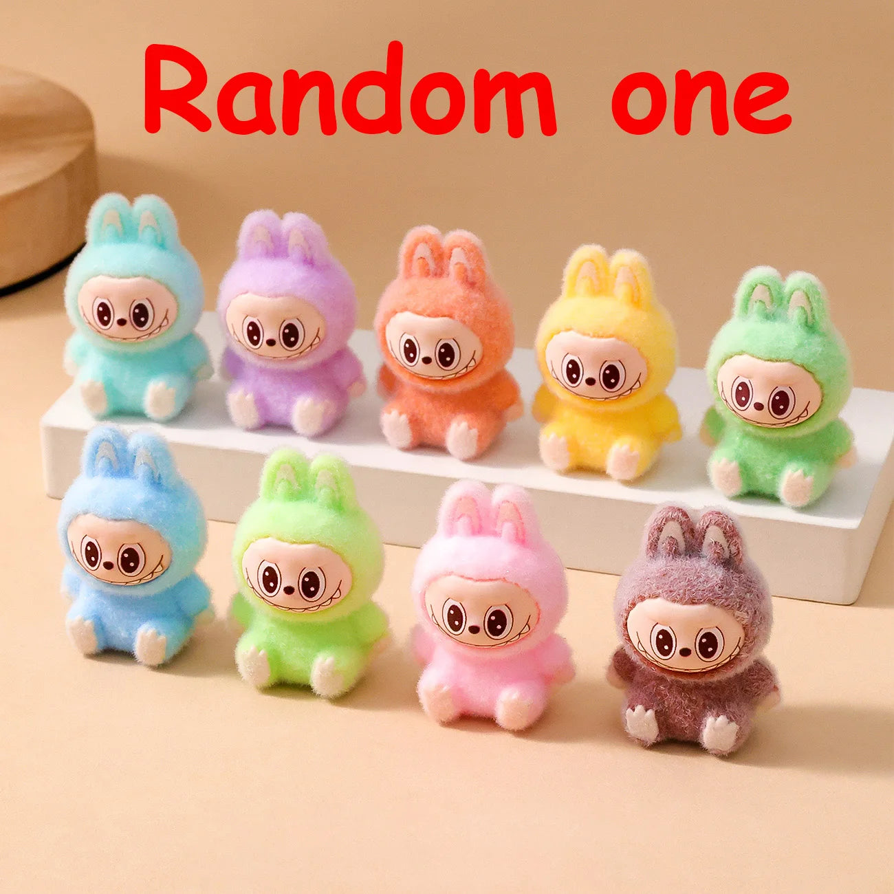 1/9PCS Labubu Cartoon Mini Flocking Doll Pendant – Cute DIY Kawaii Toy Gift Accessories