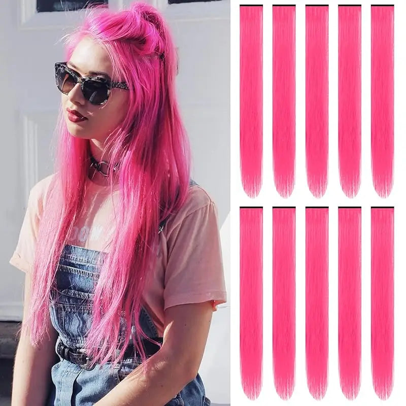 1/5/11 Pack 22" Clip-In Multi-Color Rainbow Hair Extensions – Synthetic Highlights for Girls, Women & Kids