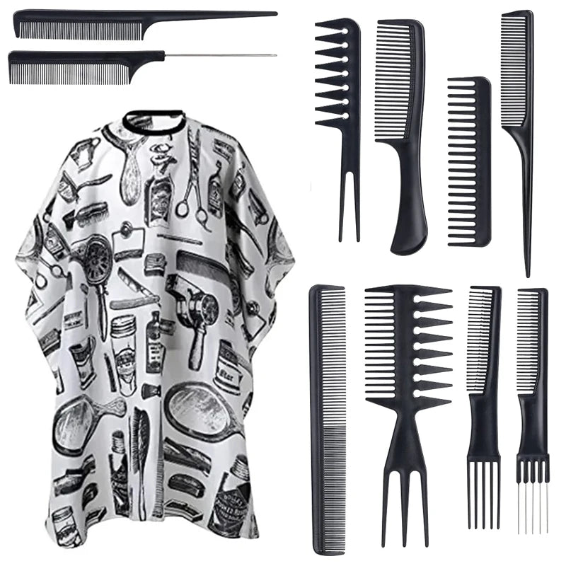 11pcs/15pcs Barber Salon Cloak Set – Adjustable Stylist Cape with Neck Buckle, Dust Removal Brush & Comb