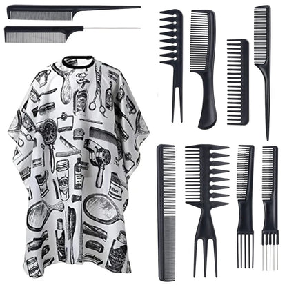 11pcs/15pcs Barber Salon Cloak Set – Adjustable Stylist Cape with Neck Buckle, Dust Removal Brush & Comb