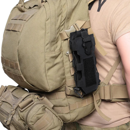 Tactical Radio Pouch - Molle Water Bag & Walkie Talkie Holder with Quick Release Buckle and Elastic Shock Cord. Magazine Pouch