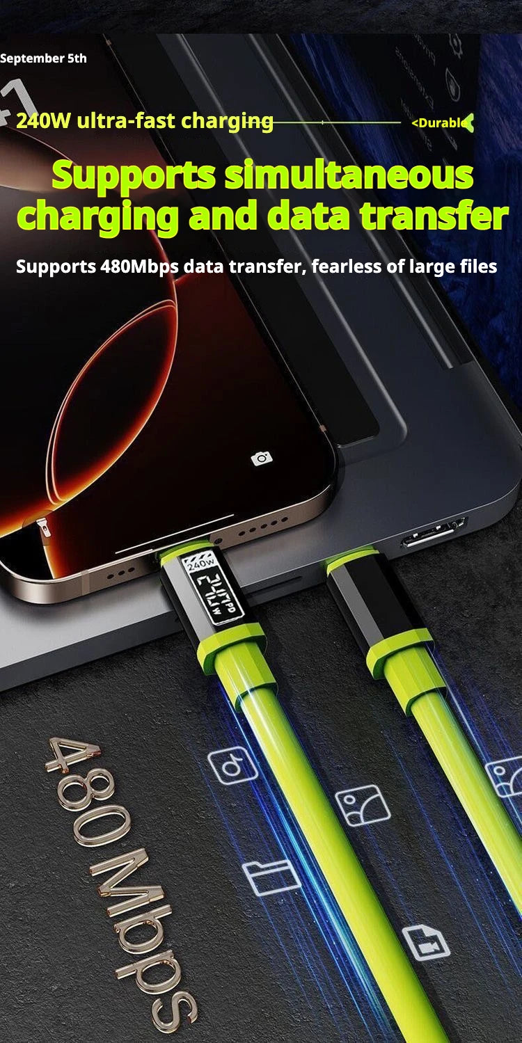 240W Fast Charging USB to Type-C & Type-C to Type-C Cable – 0.3m/1m/2m/3m for Huawei, Xiaomi, Samsung, OPPO, VIVO