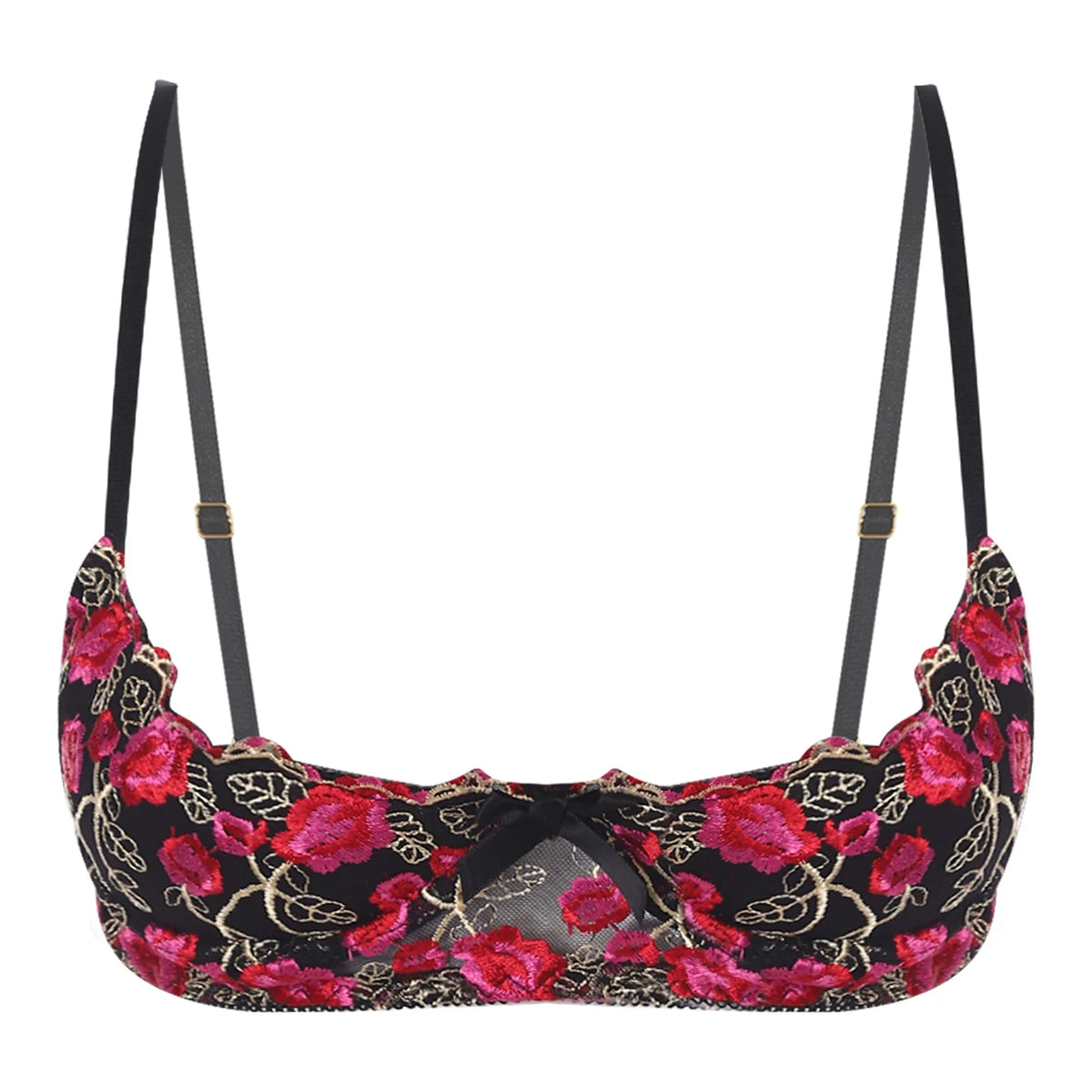 Women's Lace Push-Up Bra - 1/4 Cup Underwire Bralette with Removable Pads & Embroidered Lace Balconette Design