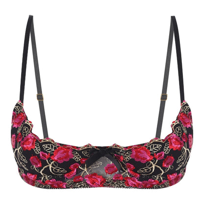 Women's Lace Push-Up Bra - 1/4 Cup Underwire Bralette with Removable Pads & Embroidered Lace Balconette Design