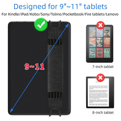 Leather Tablet Hand Strap - Universal Anti-Slip Anti-Drop EReader Holder for Kindle iPad Kobo Lenovo Sony & More